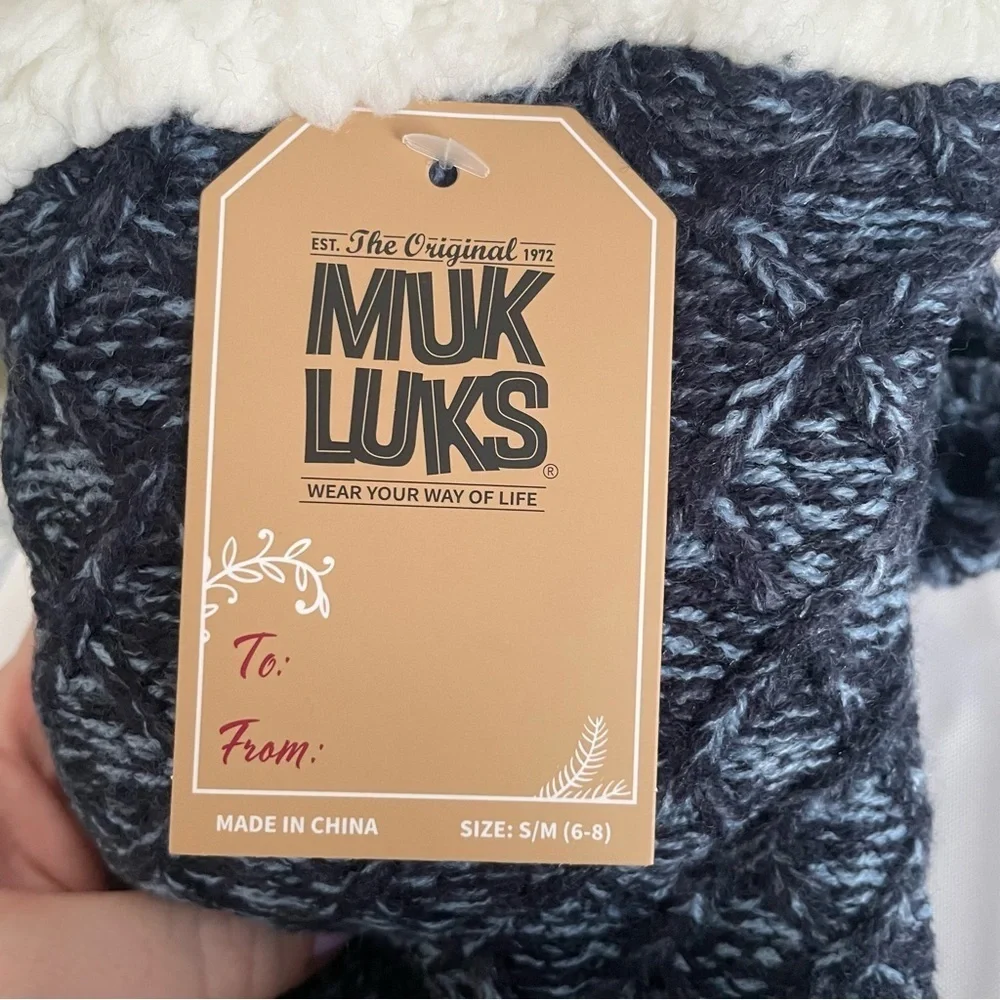 2 Sets Women's Blue MUK LUKS GRIPPER SLIPPER SOCKS Size S/M 6-8 NWT NEW